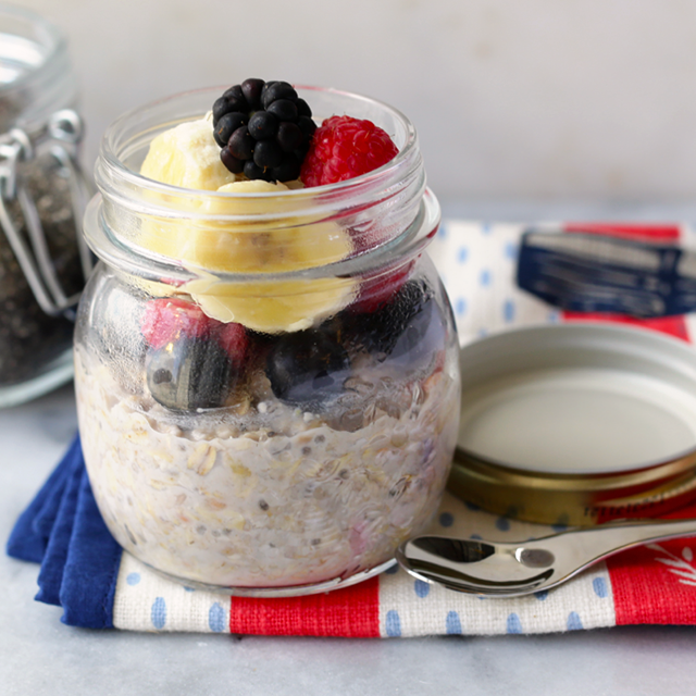 mixed berry overnight oats made with a combination of blackberries, banana and raspberries