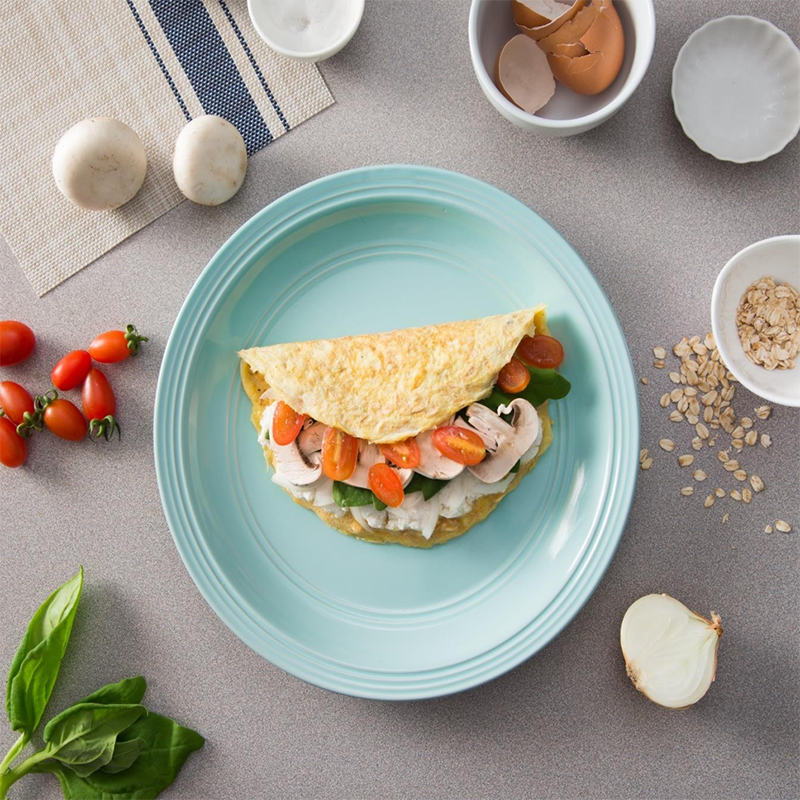 super omelette filled with ricotta, onion, tomatoes, mushrooms and spinach