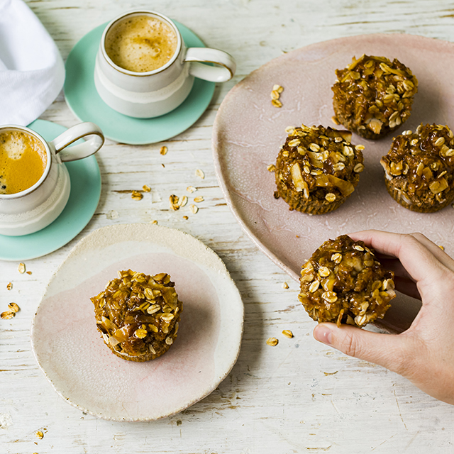 baked apricot muffin topped with oats
