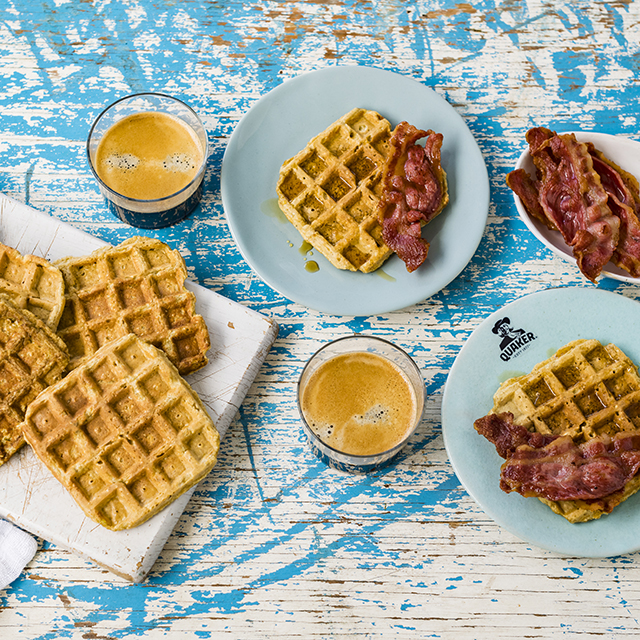 Our protein waffles are quick to make, using pea protein, avocado & Quaker rolled oats, seasoned with seaweed