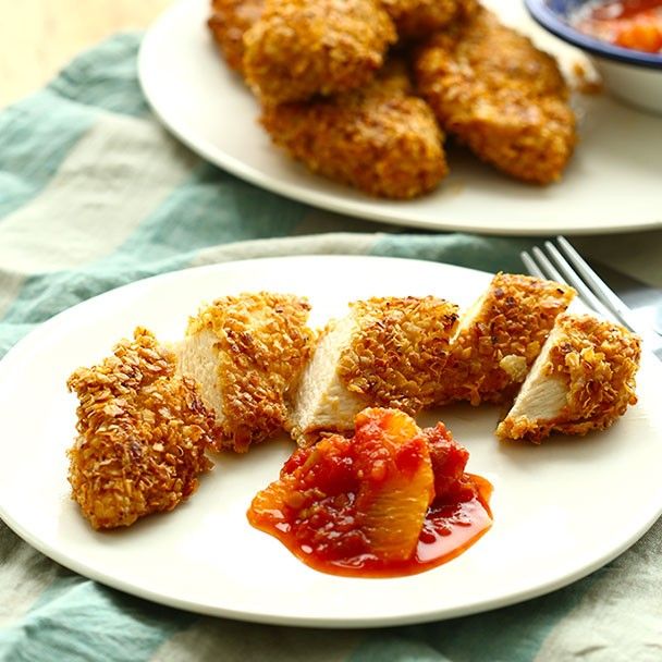 Spicy Oat Crusted Chicken with Sunshine Salsa recipe